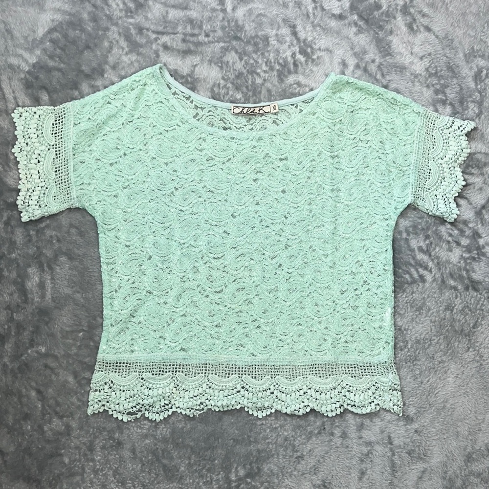 Chloe K Mint Green Sheer Lace Top